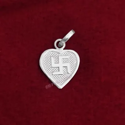 $36 • Buy Heart Shape Swastika Pendant  In Pure Sterling Silver Good Luck Locket Ompooja