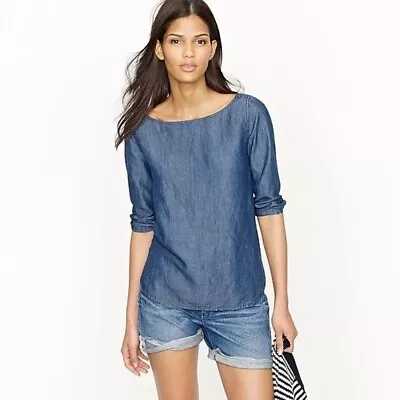 J.Crew Chambray Tencel Linen Blouse Casual Top Size M • $30