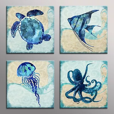 Marine Life Canvas Prints Art Oil Painting Wall Art Pictures Home Decor 4pcs • $85.41