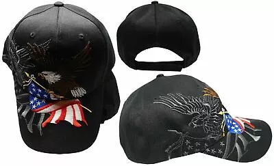 USA Flag Patriotic Eagle Shadow Adjustable Embroidered Black Cap Hat (KYS) • $12.88