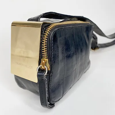 Tamara Mellon Sidekick Crossbody Bag Black Gold Eel Skin Embossed Italy Leather • $250