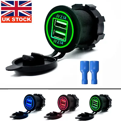 5V 2.1A Car Cigarette Lighter Charger Socket Waterproof Dual USB Power Socket UK • £7.99