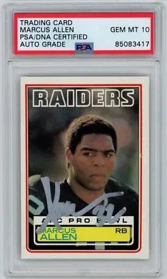 Marcus Allen Signed 1983 Topps Rookie Card 294 PSA GEM MT 10 AUTO • $199.99