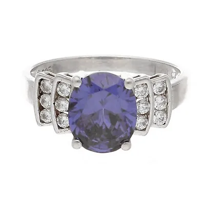 £39 • Buy Sterling Silver Simulated Tanzanite Solitaire & Simulated Diamond Ring (Size V)