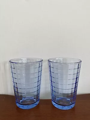 Pair Of Blue  Windowpane Juice Glasses Made By Circleware Crystal   Excellent!! • $14