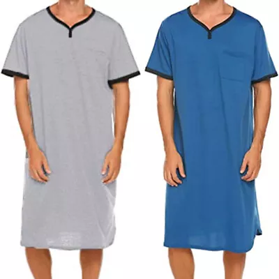 Men Long Top Long Nightshirt Sleep Shirt Comfy Short Sleeve Pyjamas Sleepwear • $6.40