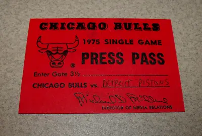 Chicago Bull 1975 Single Game Press Pass Media Credentials Ticket Stub V Pistons • $24.99