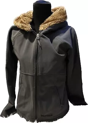 Marmot Womens Furlong Full Zip Nylon Soft Shell Jacket Faux Fur Hood Black Small • $59