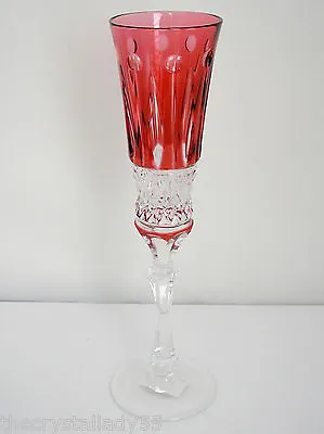1 Faberge Xenia Cranberry Cased Cut To Clear Crystal Champagne Flute Signed • $135