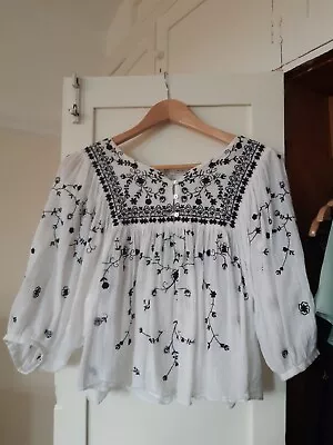 Zara Embroidered Boho Peasant Shirt Size Xs • £8