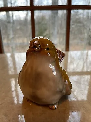 Ceramic Wren  Brown Glazed  Bird Figurine Vintage • $18