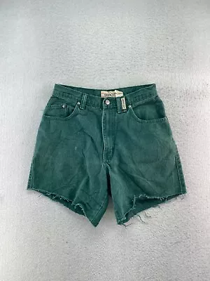 Vintage Sasson Womens Size 11/12 (waist 29”) Green High Rise Cutoff Denim Shorts • $12.95