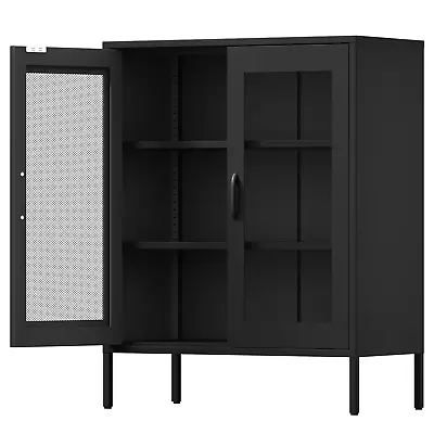 Metal Storage Cabinet Mesh Doors Steel Display Cabinets W/ Adjustable Shelves My • $199.99