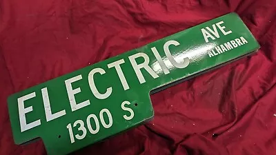 Vintage Porcelain Alhambra California Street Sign   Electric Ave  TESLA WALL ART • $49.99