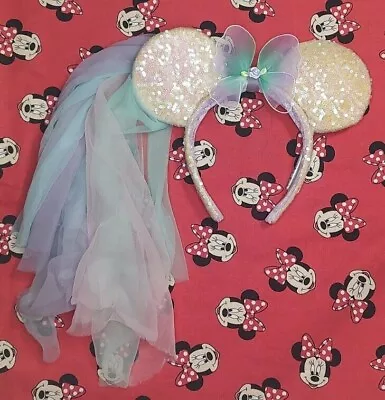 Disney Parks Butterfly Fairy Wing Minnie Mouse Ears Veil Sequin Pink/White Tulle • $14