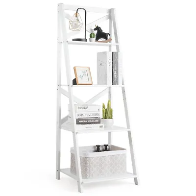 4-Tier Bookshelf Storage Shelving Unit Space Saving Ladder Shelf Display Rack • £47.95