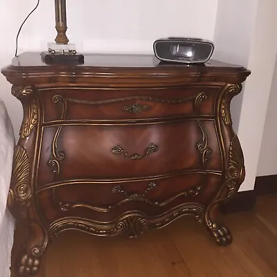  Aico Solid Birch Wood Marble Top Nightstand. Michael Amini's Chateau Beauvais  • $1150