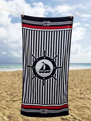 Nautical Helm Sailor Boat Soft Blended Cotton Holiday Poolside Beach Towel • £12.99