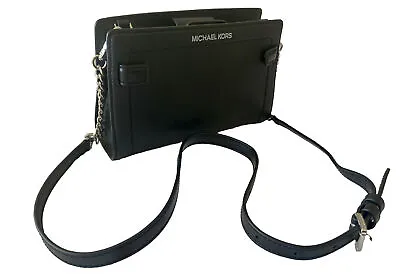 Michael Kors Small Black Leather Crossbody Bag W/ Silver Chain Strap • $89.99