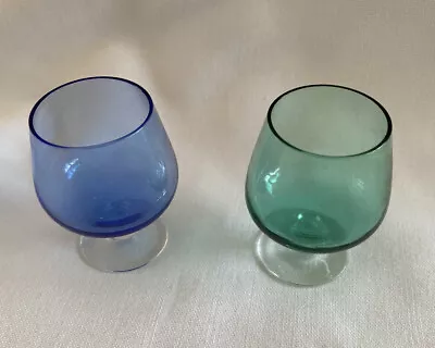 Vintage Miniature Glass Brandy Snifters Blue & Teal 2 1/8  Tall • $4.98