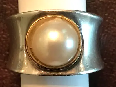 Mabe Pearl 18k Yellow Gold And Sterling Silver Ring Size 8 1/4  12.60 Grams • $195