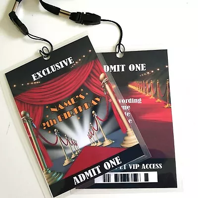Personalised Hollywood Red Carpet Movie Party VIP Pass Lanyard Birthday Invite • £2.97