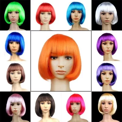 Ladies Short Bob Wigs Womens Cosplay Colour Wigs Pop Party Costume Fancy Dress • £7.32