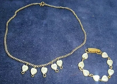 $10.85 • Buy Vtg Child Girl 12  White Heart NECKLACE Jewelry 4.25  BRACELET Childrens SET