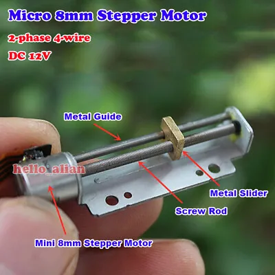 DC 12V 2-phase 4-wire Micro 8mm Stepper Motor Mini Linear Screw Slider Block Nut • $2.75