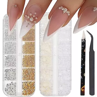 White Nail Art Pearls For Nails Decorations Flatback Pearls Gems Gold Silver ... • $15.99