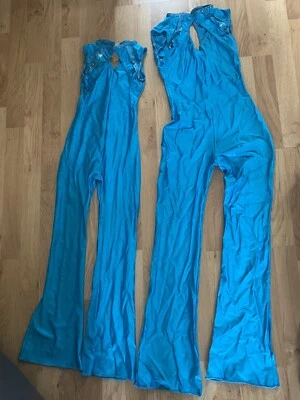 £5.50 • Buy Lot Of X2 Kingfisher Blue Flared Catsuits Duet Dance Costume Size 3 And Size 1