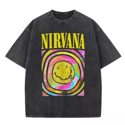 NIRVANA - Smiley Face T Shirt M-5XL HEAVY METAL BAND Distressed Vintage Tee Tees • $18.77