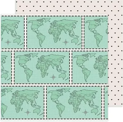 Round Trip - World Traveler Map  Scrapbook Paper DS American Crafts 3582 • $1