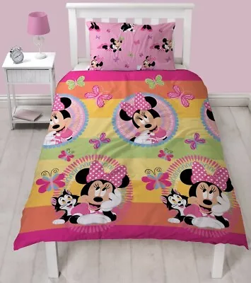 Disney Minnie Mouse Butterfly Single Duvet Cover Reversible Bedding Set • £19.99