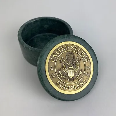 United States Congress 3  Trinket Box W/ Lid Green Marble Round Desk Accessory • $28.75