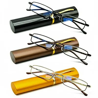 3 Pairs Mini Slim Pen Reading Glasses Pocket Glasses With Portable Clip Case • $14.46