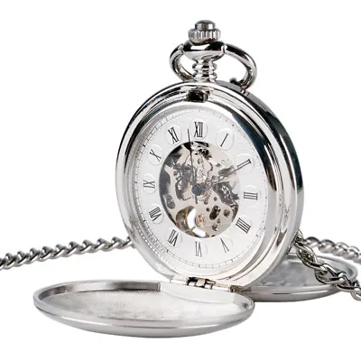 Luxury Double Hunter Silver/Gold Hand Wind Mechanical Pocket Watch Smooth Case • $18.61