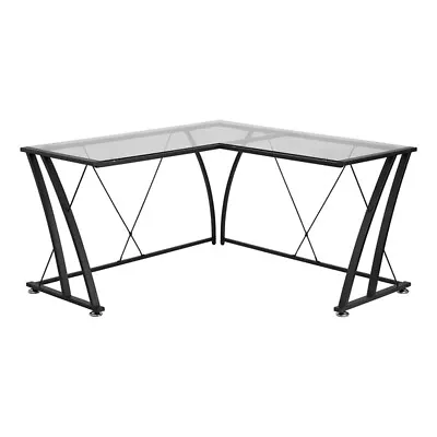 Scranton & Co Modern Metal/Glass L-Shaped Computer Desk In Clear/Black • $338.99