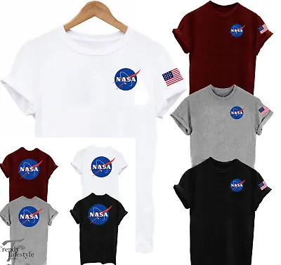 Nasa Space Pocket Size Logo Astronaut Print 2sided  American Flag Unisex T-shirt • £8.99