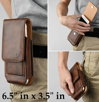 ZTE Max XL / Blade Max 3 - Brown Leather Vertical Holster Pouch Belt Clip Case • $10.45