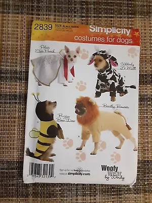 Simplicity 2839~Sewing Pattern~Dogs Costumes ~Elvis~Bumble Bee~Cow~ Lion~NEW • $7.95