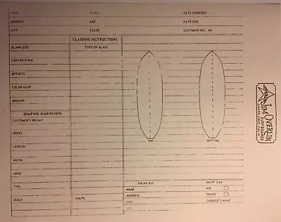 Jim Overlin Surfboards“Order Form”1960-90 Santa Cruz Surf(jacobsvelzybearbing • $9