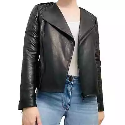 Vince Leather Jacket Black Biker Zip Up Moto Fall Designer Grunge Extra Small • $198