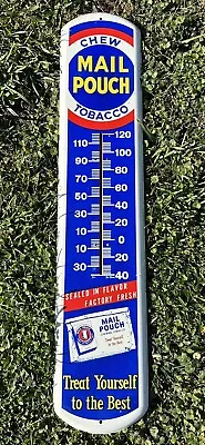 Vintage Mail Pouch Chewing Tobacco Metal Thermometer 39” X 9” | Advertising Sign • $199