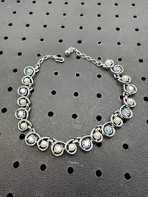 Signed Trifari Silver Pearl Rhinestone Necklace Vintage • $22.40