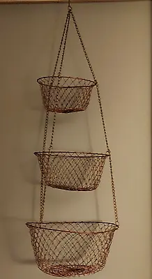 Vtg Copper Color 3 Tier Wire Hanging Basket 36  Collapsible Fruits Vegetables • $24.99