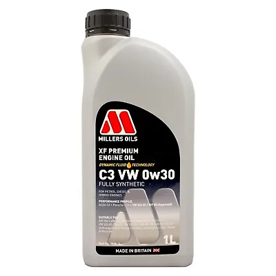 £14.95 • Buy Millers Oils XF Premium C3 VW 0W-30 0W30 Fully Synthetic Engine Oil - 1 Litre 1L
