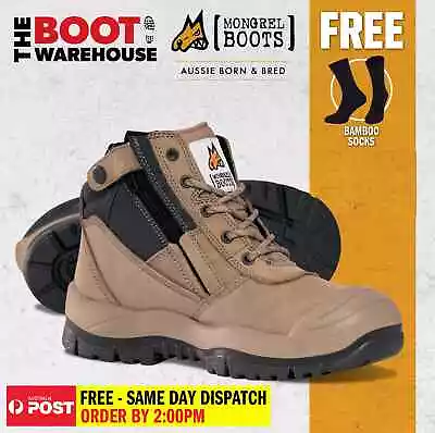 Mongrel 461060 Work Boots Steel Toe Safety STONE Zip SCUFF CAP! Press Stud Clip! • $171.95