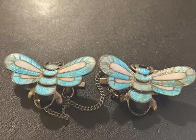 Vintage Sterling Silver MARGOT DE TAXCO MEXICO Enamel Bumble Bee Sweater Clips • $395