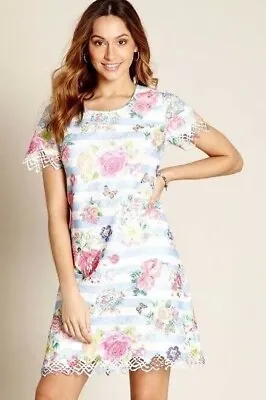Yumi - Vibrant Floral And Butterfly Lace Tunic Blue Dress UK 12 Brand New • £29.50